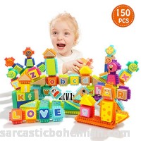 TOP BRIGHT Block Toy for Toddlers Wooden Building Letter Blocks 3 Year Old Boy Shape Sorter Toy -150Pcs B07DNPNVD3